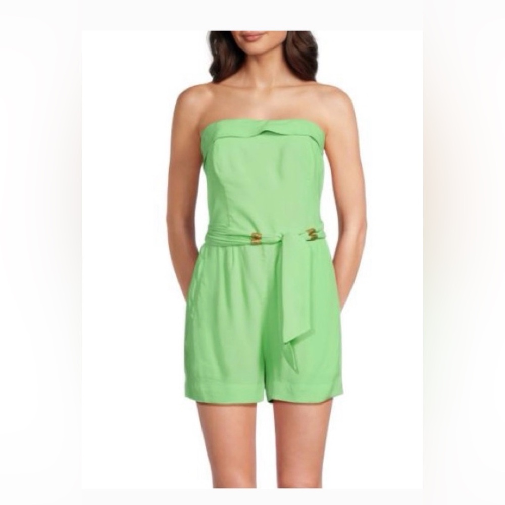 NWT Vix Paula Hermanny Serena Strapless Lime Green Mini Romper Size 0